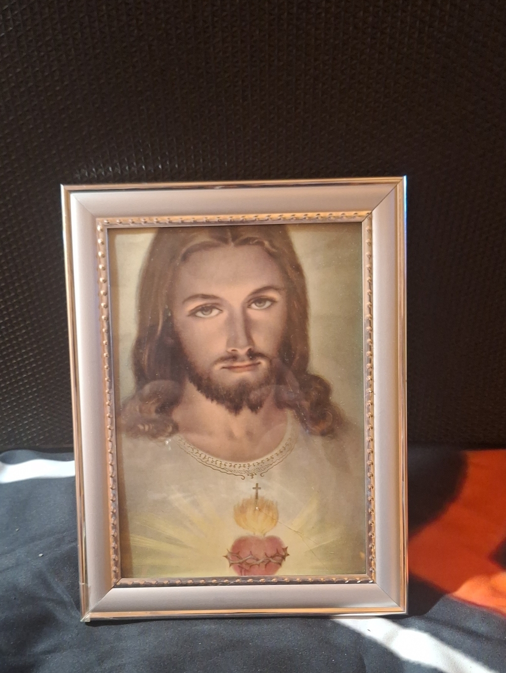 Framed Religious Art Print in Gold and Cream